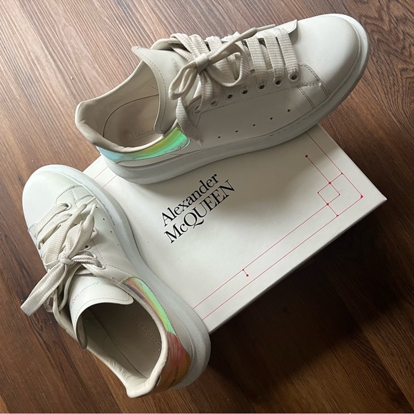Alexander Mcqueen Oversized Platform Sneakers Leather Wht Iridescent Womens Sz11 - Picture 8 of 15